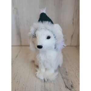 Bristle brush Arctic fox Green hat xmas home decor